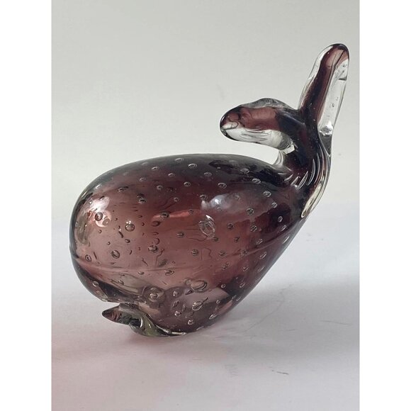 Art Glass Bullicante Bubbles Murano Style Whale Amethyst Purple Paper Weight - Picture 3 of 7